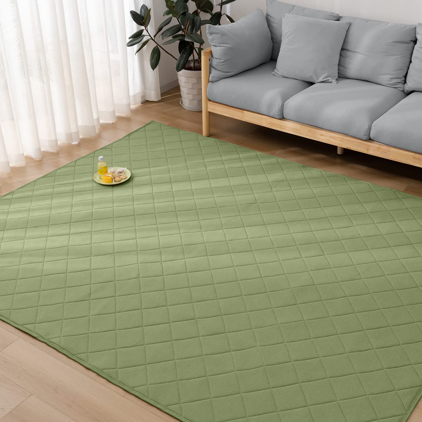 【送料無料】Keusnix ラグ 綿 洗える 滑り止め付き 色：グリーン、サイズ：130x190cm(約1.5畳)