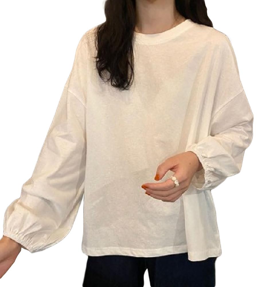 【送料無料】[Muzly] 長袖 Tシャツ ボリューム袖 レディース ドロップショルダー 肩落ち 無地 体型カバ..