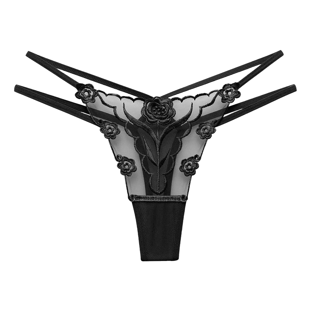 【送料無料】[HINICE] Tバック レディース ショーツ ひもパン ストリング レース セクシー 可愛い 美尻 響かない 透け 花柄 大きいサイズ 紐 色：ブラック、サイズ：M