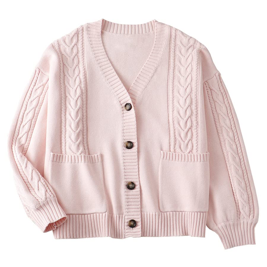 【送料無料】[Sharphon] レディース 大きいサイズ Vネック ポケット カーディガン 長袖 ニット スクール 女子 制服 セーター かわいい 綿100 色：ピンク、サイズ：XL