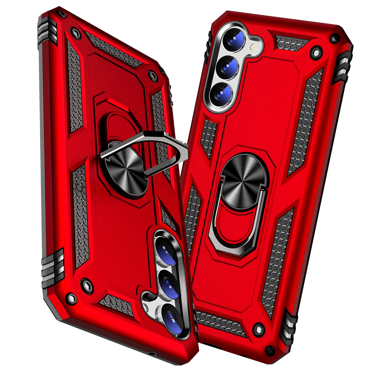 【送料無料】TMUJWS Galaxy S23 ケース リング 耐衝撃 衝撃吸収 SC-51D SCG19 ケース 全面保護 カメラ保護 スタンド付き TPU+PCバンパー 二重構造 360度回転 防塵 ギャラクシー s23 スマートホンケース 車載ホルダー対応 黄変防 色：レッド、サイズ：Samsung Galaxy S23