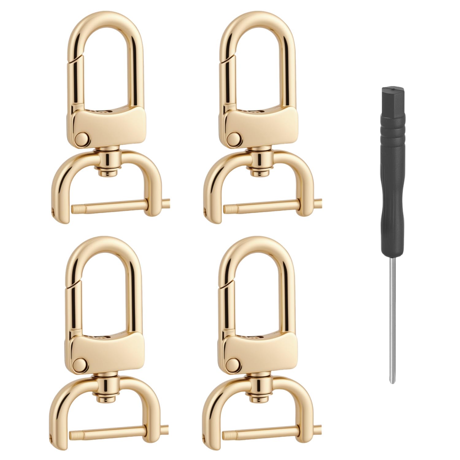【送料無料】4個セット取り外し可能スナップフックスイベルクラスプ ドライバー付き 360°回転 DIY バッグストラップ交換用キット dカン 取り外し簡単 留め具 レザークラフト素材 ハンドメイド 材料 色：シャインゴールド、サイズ：20mm