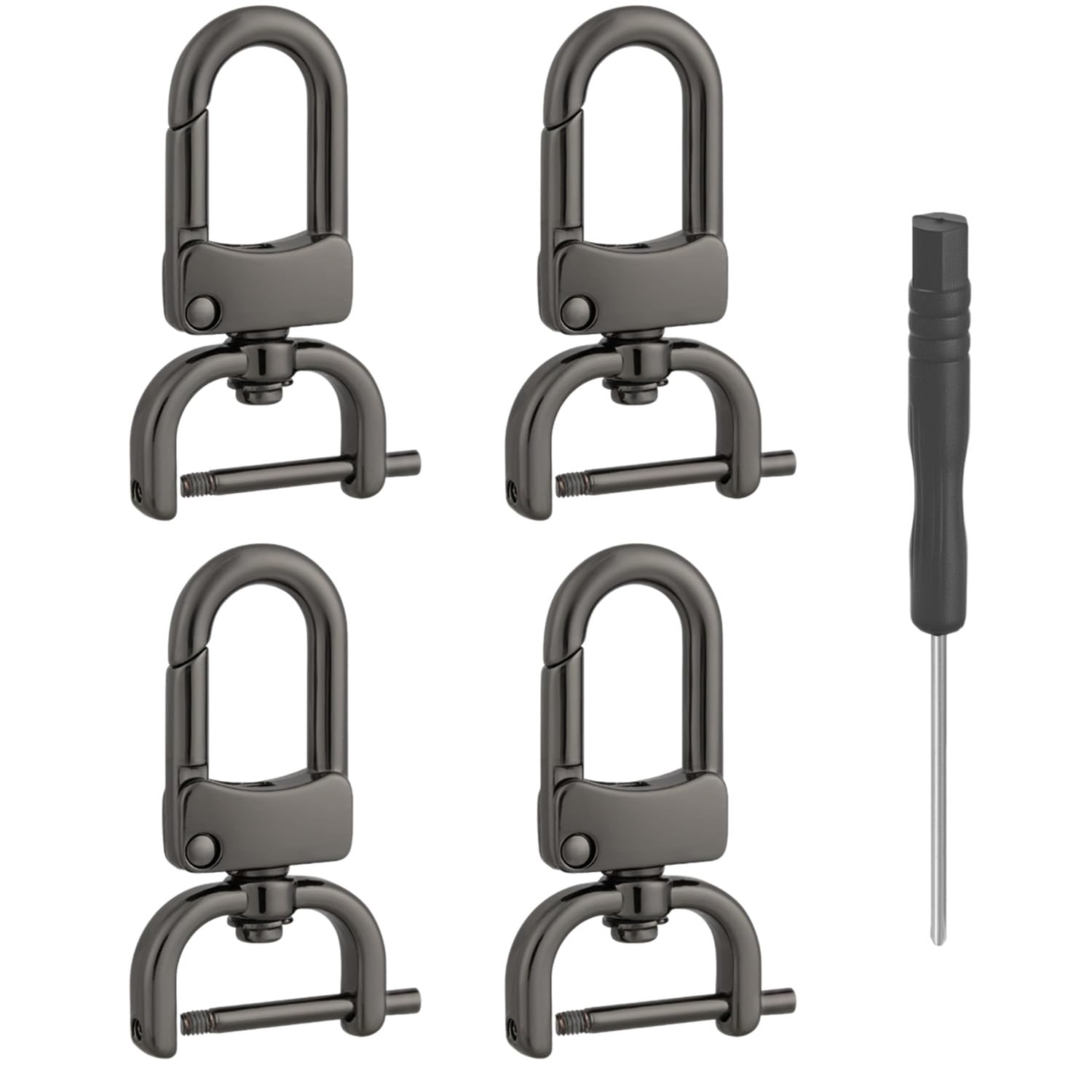 【送料無料】4個セット取り外し可能スナップフックスイベルクラスプ ドライバー付き 360°回転 DIY バッグストラップ交換用キット dカン 取り外し簡単 留め具 レザークラフト素材 ハンドメイド 材料 色：ガンメタル、サイズ：20mm