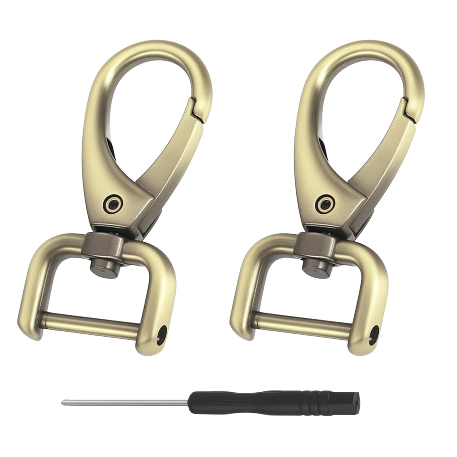 【送料無料】2個セット 取り外し可能 ナスカン ネジ式 ドライバー付き 回転式 バッグ金具 ストラップフック スイベルクラスプ リュック 修理 DIY 手芸 バッグアクセサリー 色：ブロンズ、サイズ：15mm