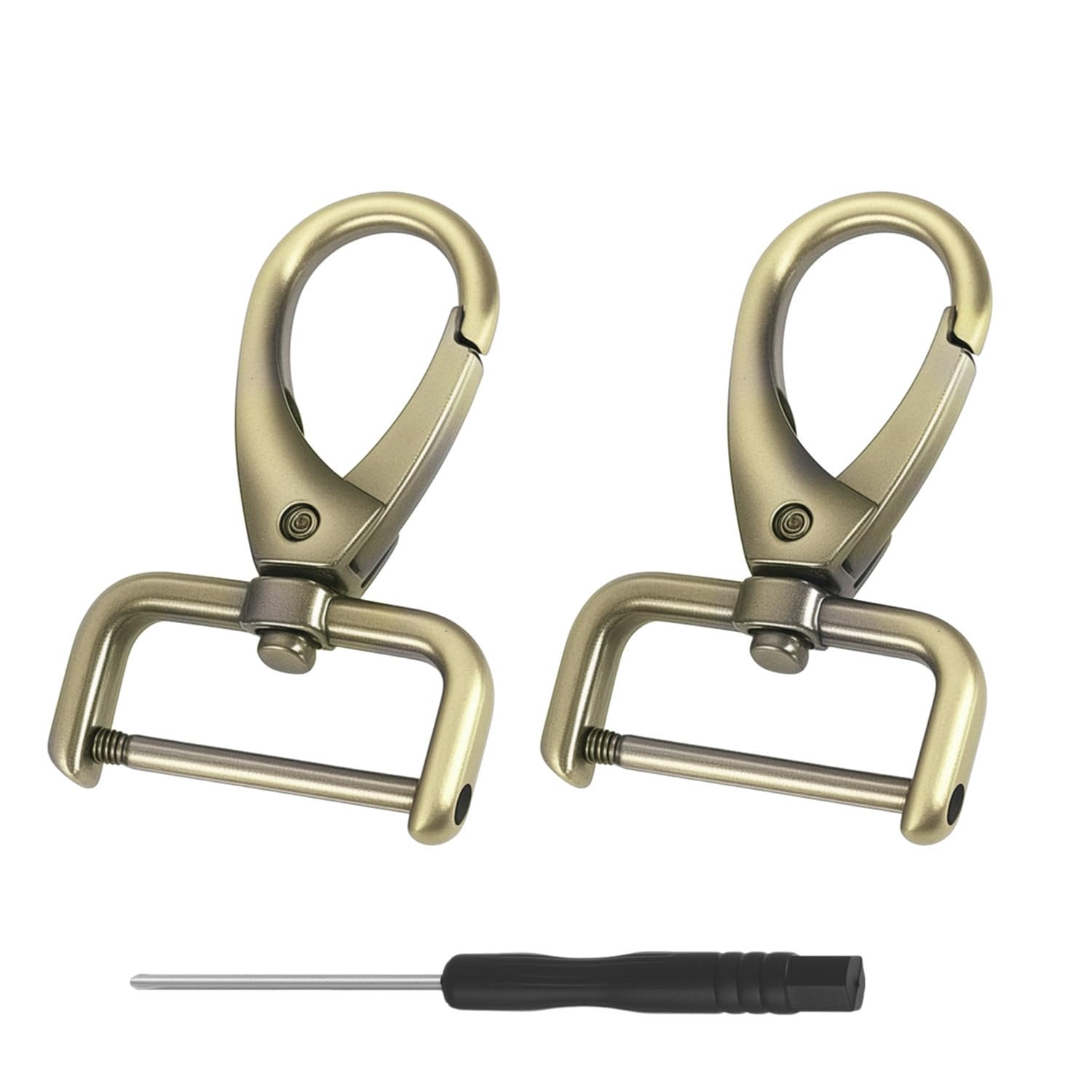 【送料無料】2個セット 取り外し可能 ナスカン ネジ式 ドライバー付き 回転式 バッグ金具 ストラップフック スイベルクラスプ リュック 修理 DIY 手芸 バッグアクセサリー 色：ブロンズ、サイズ：25mm