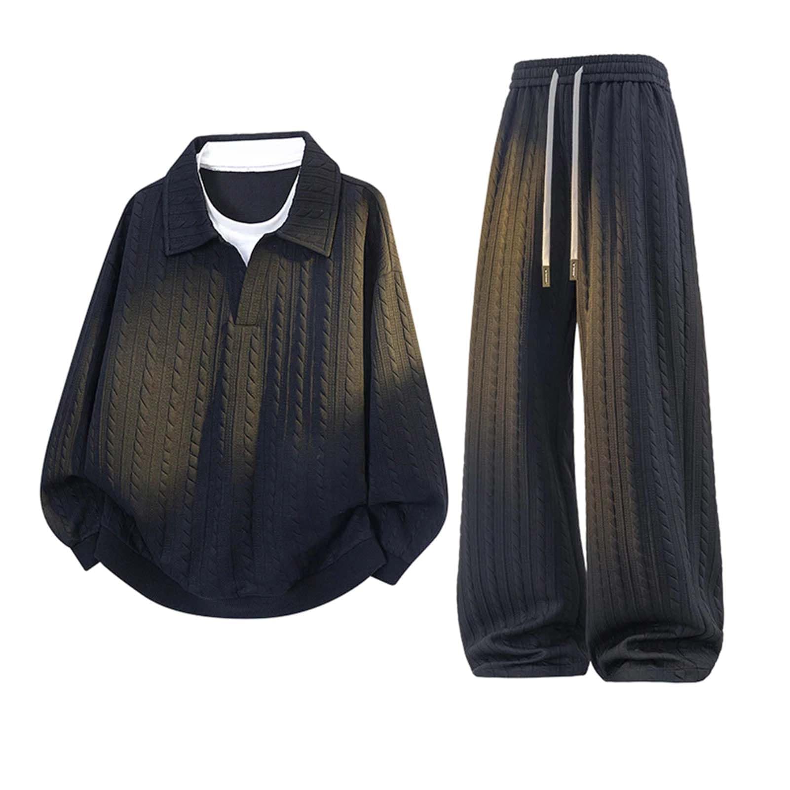 【送料無料】[BREAORTION] ぽっちゃり セットアップ メンズ V襟 秋服 大きいサイズ 重ね着風 ジャージ ..