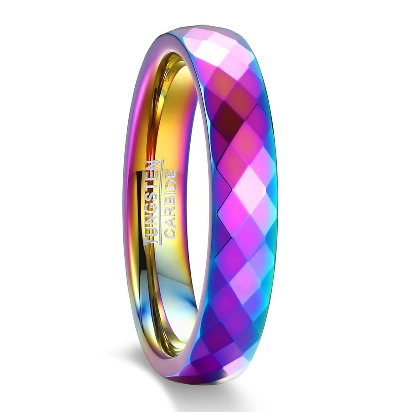 【送料無料】083BASE タングステン リング｜レインボーカラー｜4mm・6mm｜鏡面ファセットカット｜水に強い・傷つきにくい｜メンズ 指輪 色：カラー（4mm）