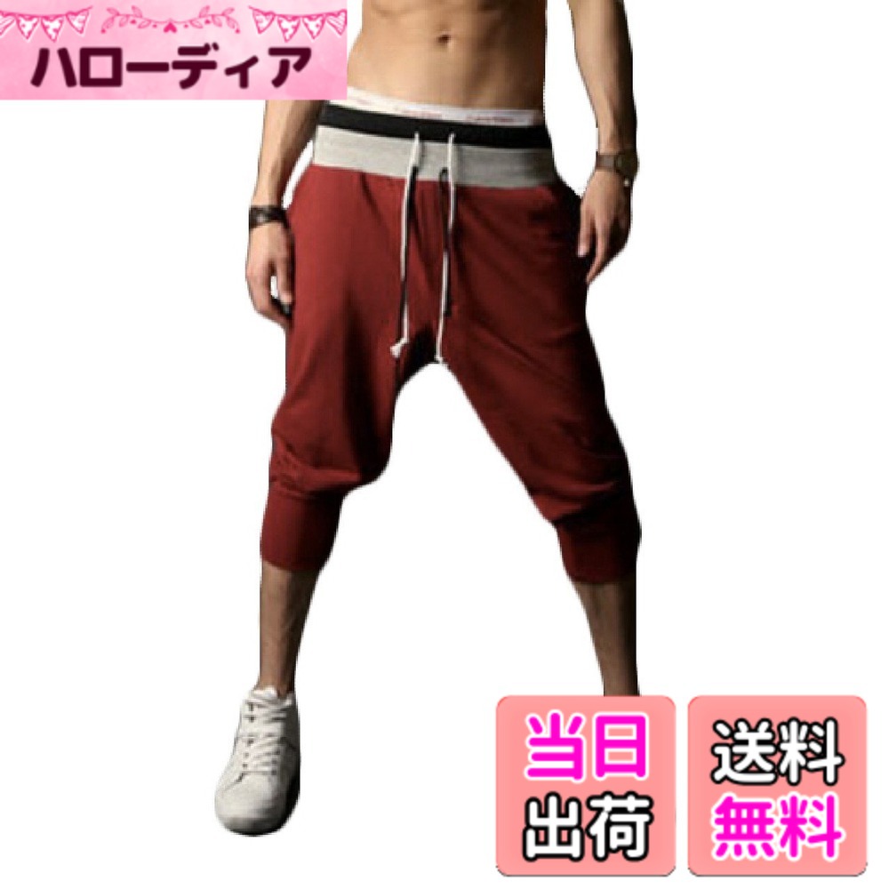 【送料無料】BUZZxSELECTION(バズ セレクション) メンズ ハーフ スウエット Wウエスト タイプ 七分丈 スポーツ ハーフパンツ HSP002 色：レッド、サイズ：L