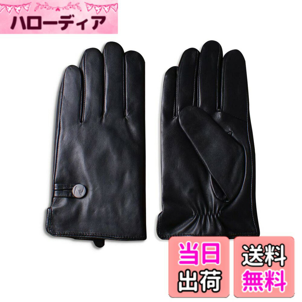 【送料無料】[Nappaglo] メンズ 男性用 本革 羊革 手袋 スマホ対応 手作り 運転 ドライブ グローブ ロングフリース ライニング 色：ブラック（スマホ対応）、サイズ：M