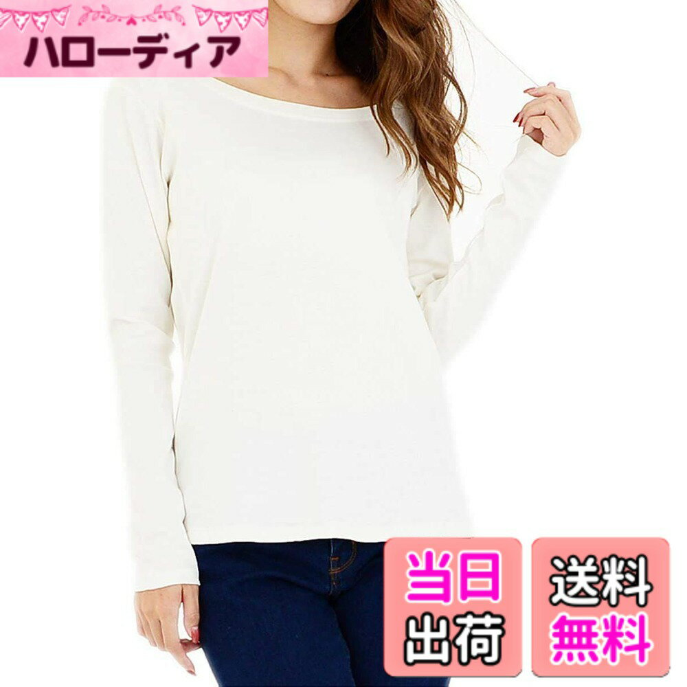 【送料無料】[スリーピングシープ] 2タイプ ネックデザイン ボートネック クルーネック コットン 快適 長袖 Tシャツ カットソー レディース 色：e.ホワイト(クールネック)、サイズ：L