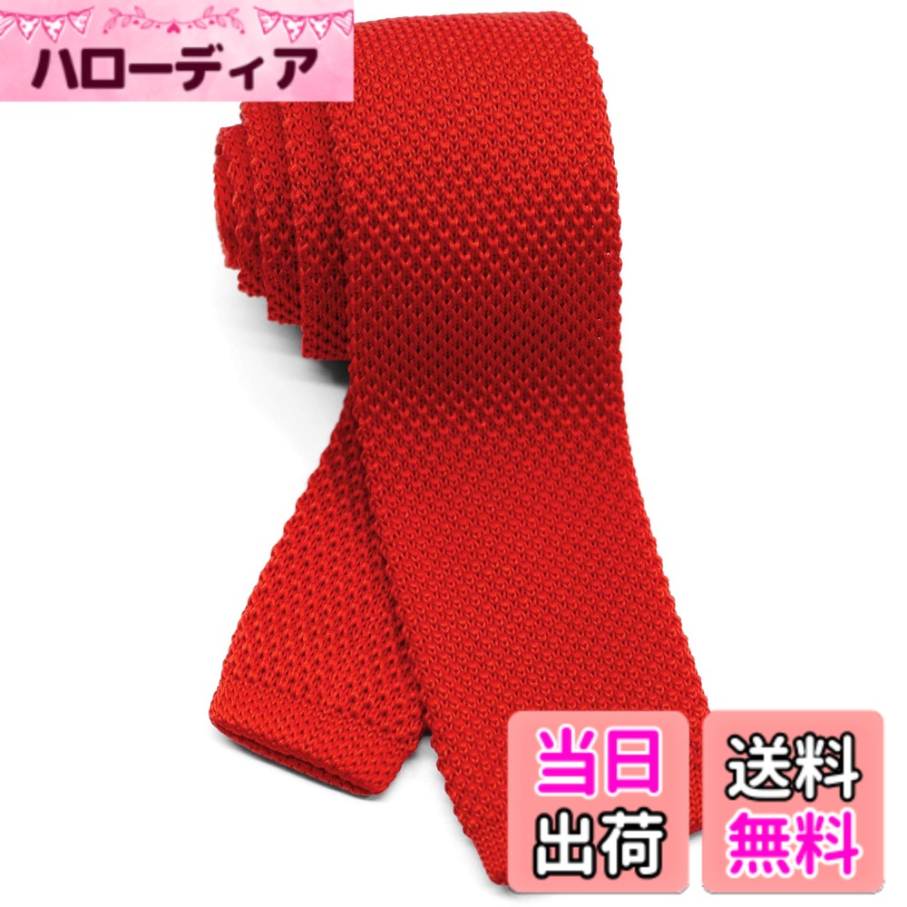 【送料無料】[WANDM] (ウァンダム) 5.5cm幅 ニットタイ ナロータイ ネクタイ 洗濯 可能 無地 色：スカーレットレッド、サイズ：大剣先幅5.5cmx全長約146cm