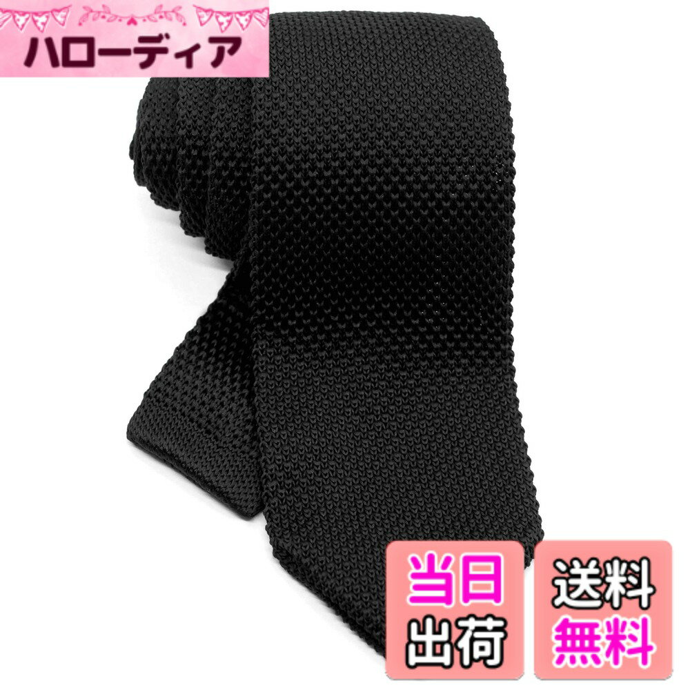 【送料無料】[WANDM] (ウァンダム) 7cm 幅 ニットタイ ニット ネクタイ 洗濯 可能 無地 ポインテッド 色：ソリッド/ブラック、サイズ：大剣先幅7cmx全長約145cm (細めのレギュラー幅)