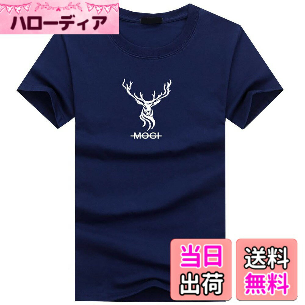 乐天商城 - 【送料無料】BUZZxSELECTION(バズ セレクション) Tシャツ 半袖 カットソー おしゃれ トナカイ ユニーク プリント メンズ BSTS039 色：02 ネイビー、サイズ：S