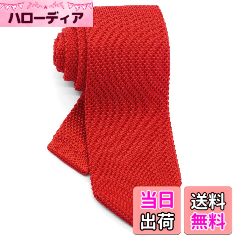 【送料無料】[WANDM] (ウァンダム) 7cm 幅 ニットタイ ニット ネクタイ 洗濯 可能 無地 ポインテッド 色：ソリッド/スカーレットレッド、サイズ：大剣先幅7cmx全長約145cm (細めのレギュラー幅)