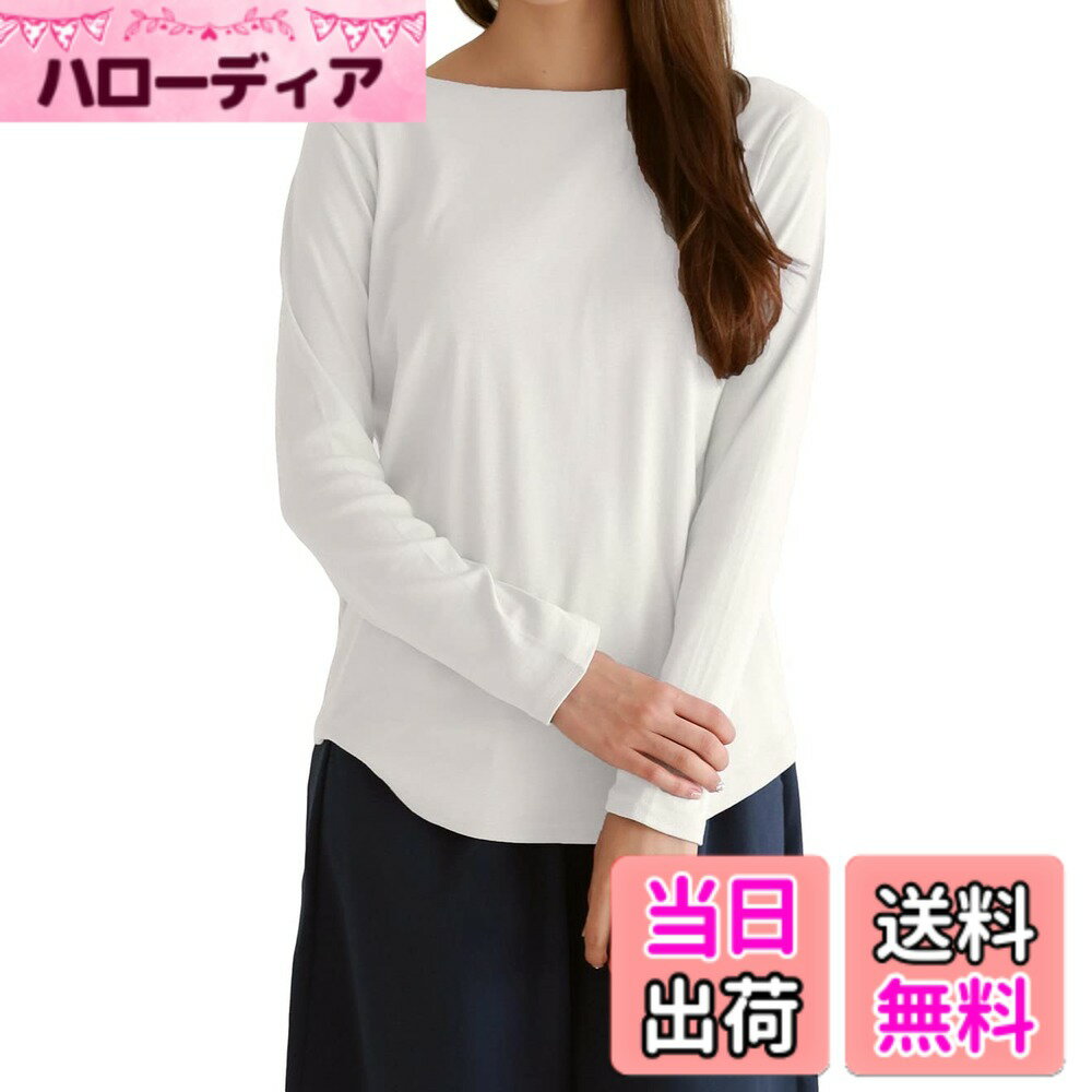 【送料無料】[スリーピングシープ] 2タイプ ネックデザイン ボートネック クルーネック コットン 快適 長袖 Tシャツ カットソー レディース 色：n.ホワイト(ボートネック)、サイズ：4L