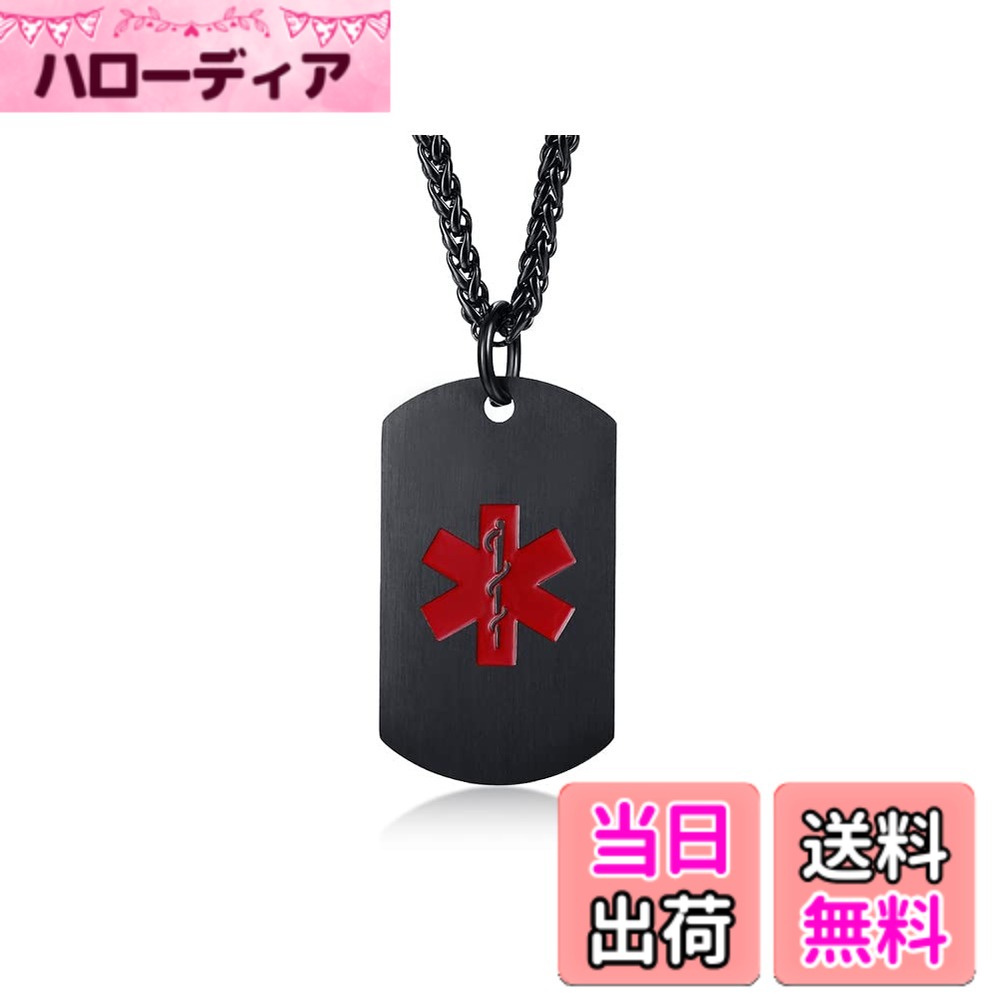 【送料無料】[Deelfel] ネックレス メンズ レディース ステンレス シルバー 医学 盾 プレート 長方形 メンズネックレス シルバー 色：ブラック