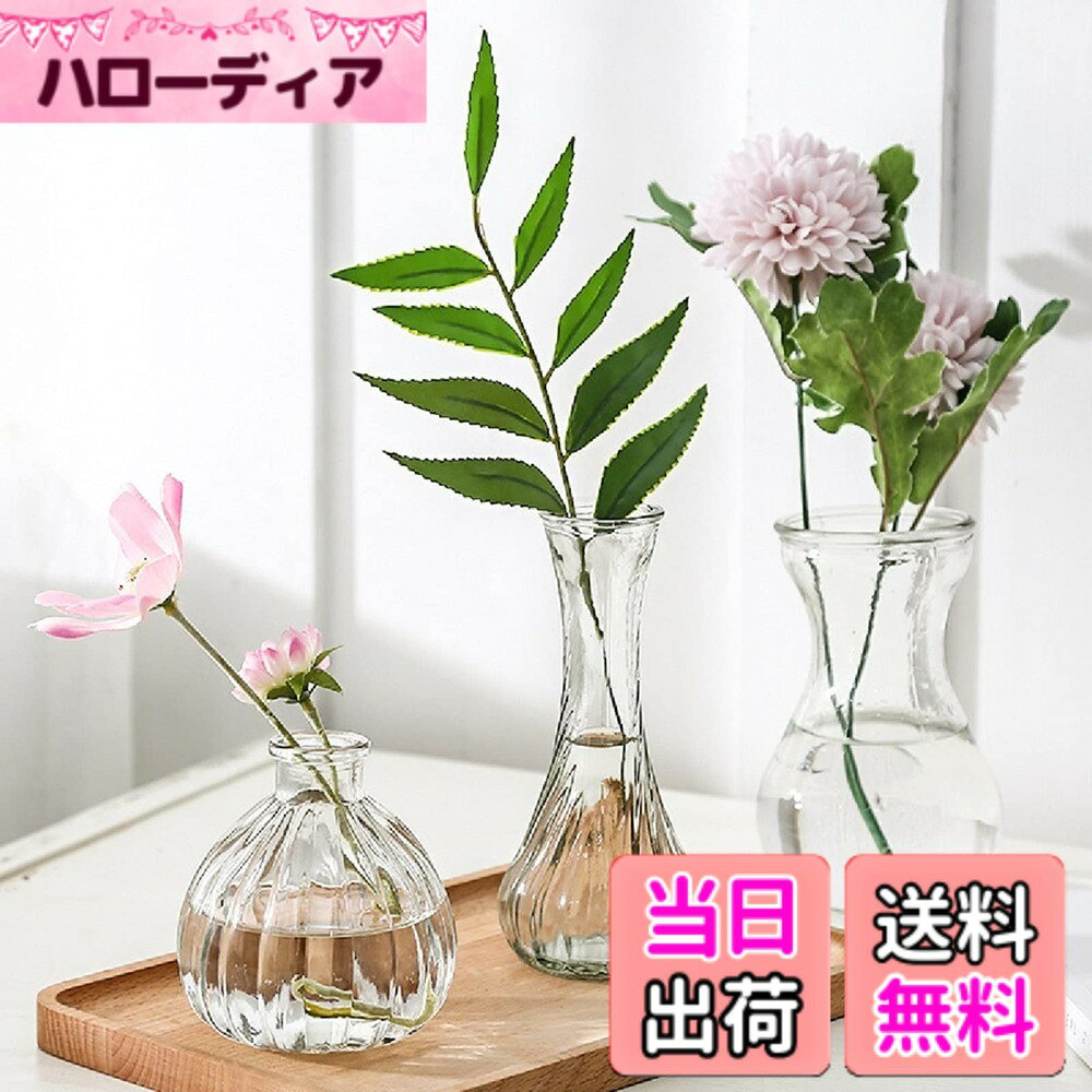 【送料無料】ガラス 花瓶ミニ 花器 3つセット 一輪挿し-フラワーベース ガラスベース ガラスボトル おしゃれ 3つセット インテリア 水栽培 アレンジ 生け花 造花 シンプル インテリア雑貨 飾り瓶 北欧 レトロ風 色：クリヤ セット1（3つ入り）、サイズ：ミニ
