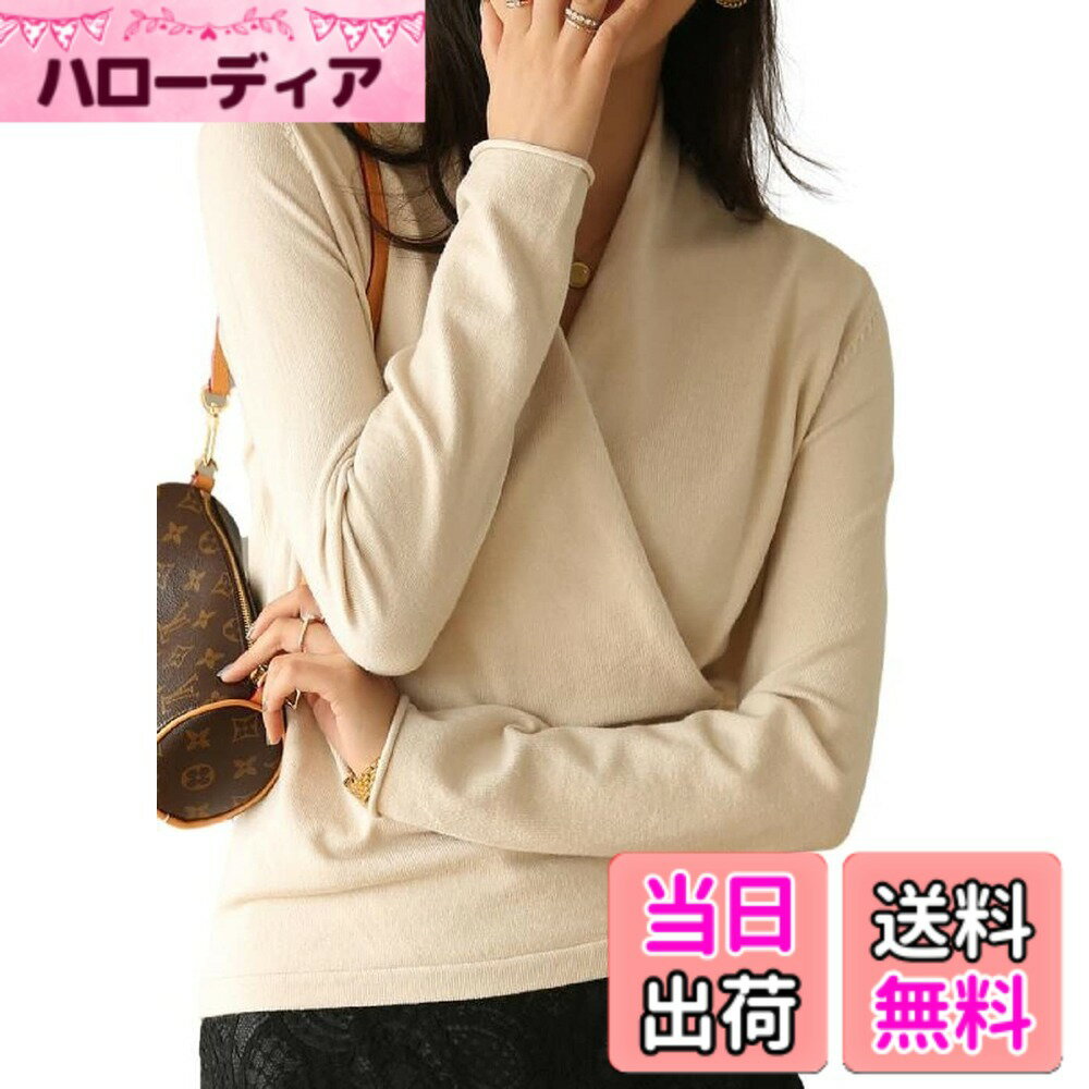 Rakuten - 【送料無料】[スリーピングシープ]カシュクール ニット セーター 長袖 Vネック レディース トップス シンプル オフィス カジュアル 色：アイボリー、サイズ：M