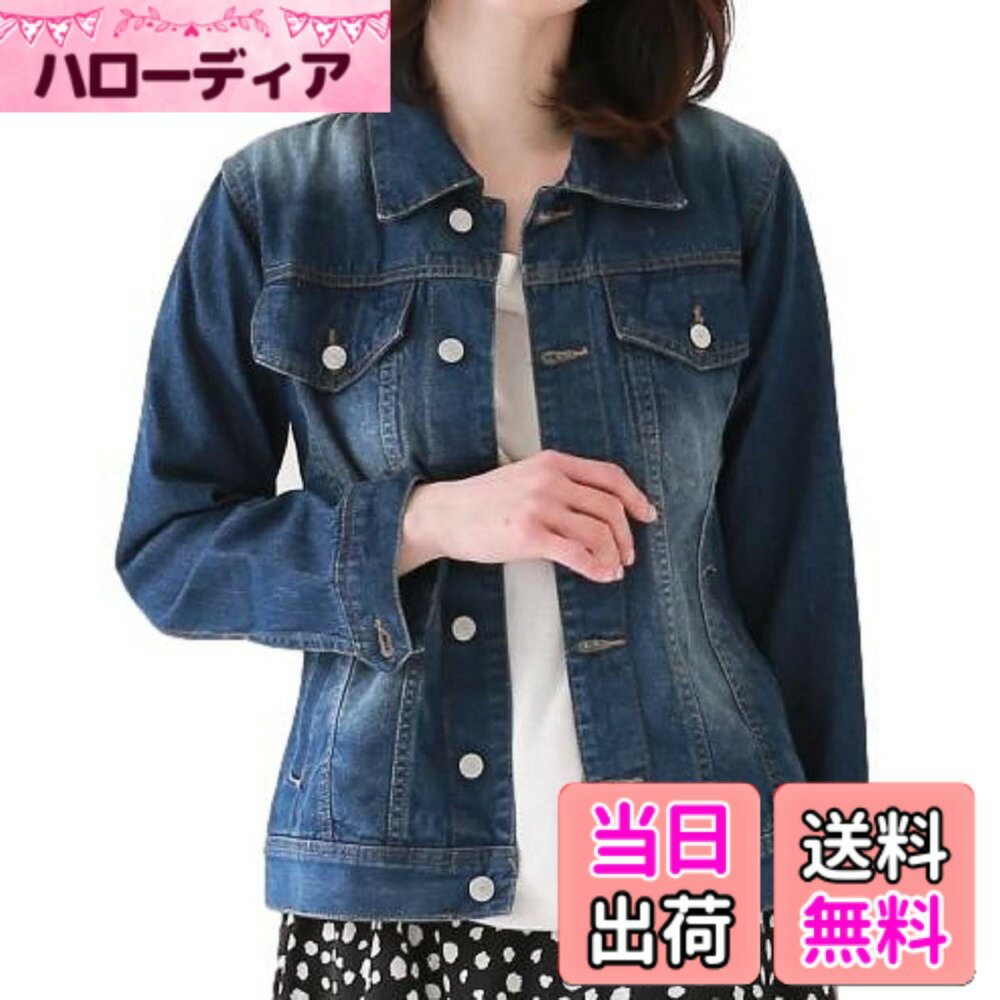 乐天商城 - 【送料無料】[スリーピングシープ] 大人女子の定番 デニム ジャケット Gジャン レディース ウエスト スリム スタンダート アウター ジージャン 羽織り 大きいサイズ カジュアル シンプル 色：ネイビー、サイズ：LL