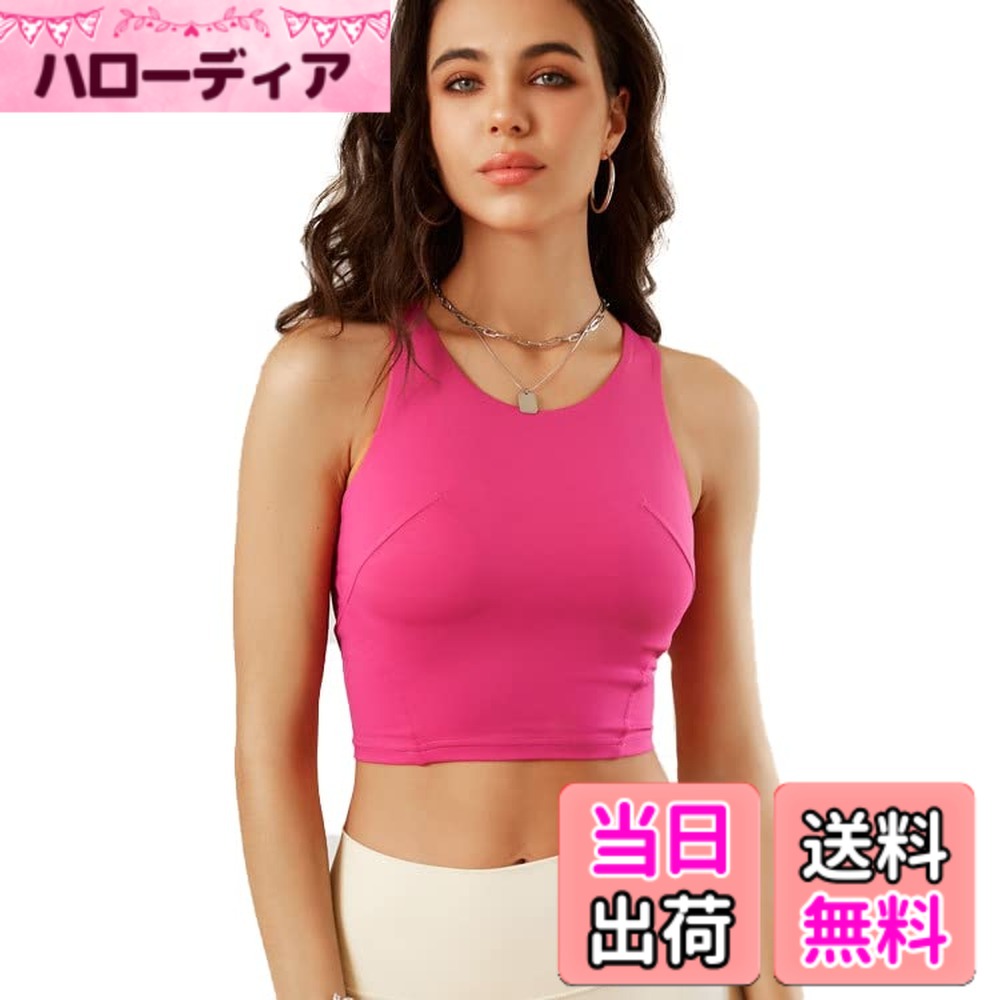 【送料無料】[SEYIXU] スポーツウェア ノースリーブ タンクトップ Tシャツ トップス レディース ヨガウェア ショート丈 へそ出し フィットネス トップス パット付き おしゃれ トレーニング ジム ヨガシャツ 色：Aタイプ-ローズ、サイズ：L