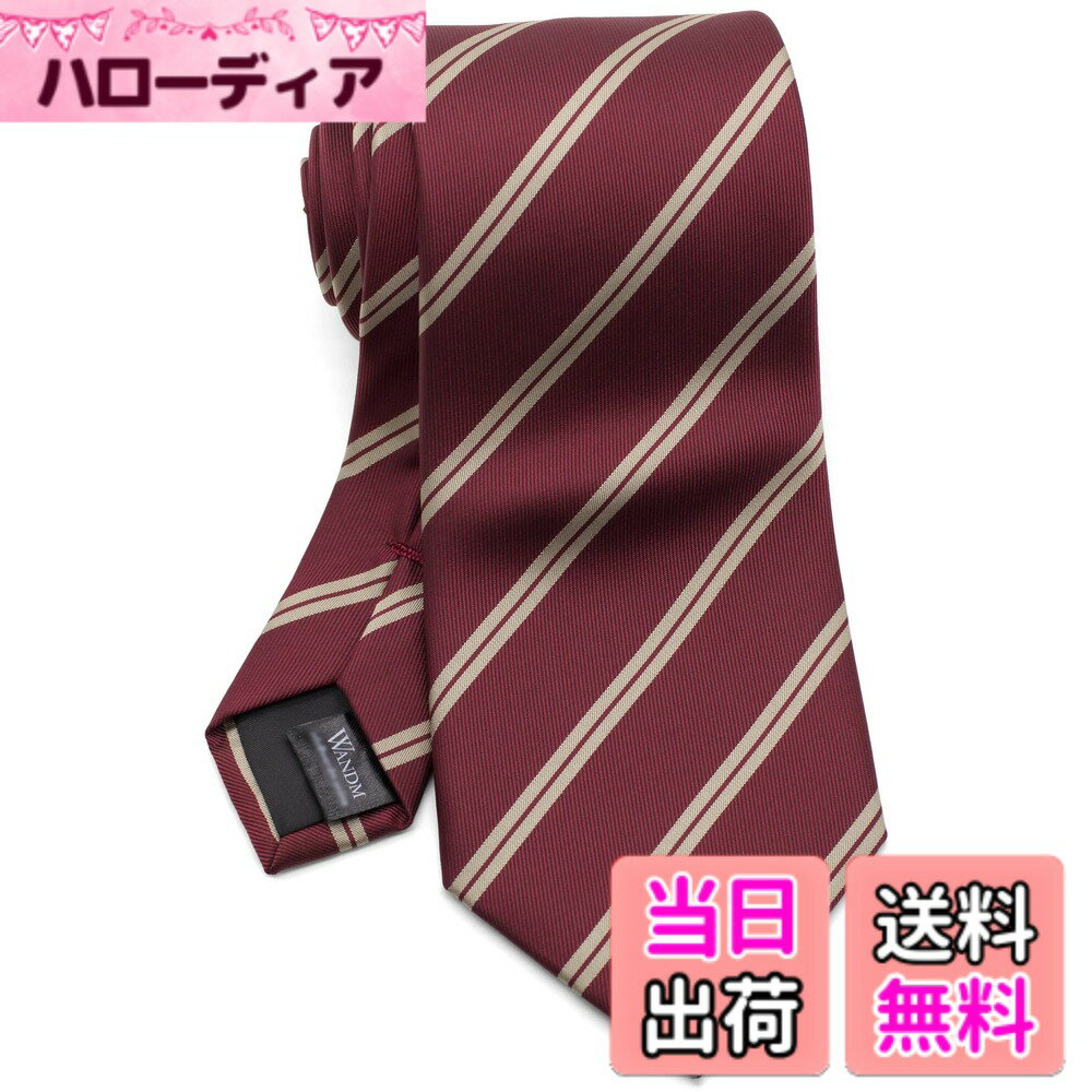 【送料無料】[WANDM] (ウァンダム) ネクタイ 8cm 幅 洗濯 ビジネス フォーマル 可能 柄物 ベーシック 色：ダブルストライプ/ワインレッド、サイズ：大剣先幅8cmx全長約146cm (レギュラー幅)