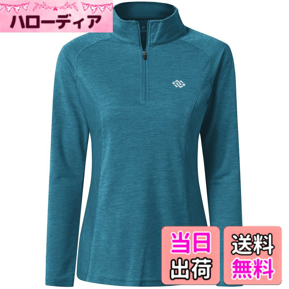 【送料無料】[YIRUIYA] ヨガウェア トップス 長袖 レディース ハーフジップ Tシャツ スボーツウェア ピラティス 指穴付き ストレッチ 吸汗速乾 UVカット フィットネスウェア トレーニング ランニング 色：マリンブルー-B、サイズ：2XL