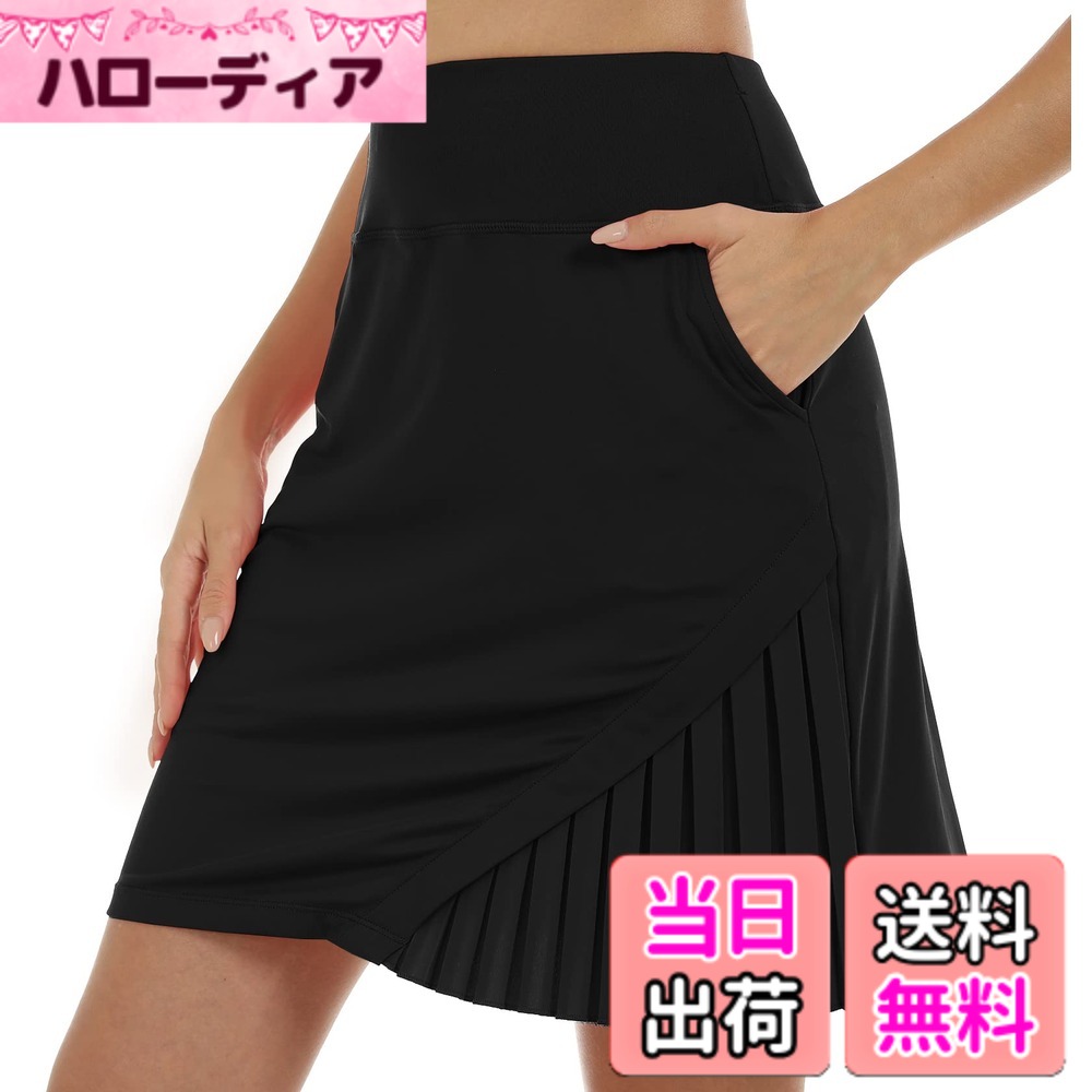 【送料無料】[YIRUIYA] スコート ゴルフ スカート レディース テニス プリーツスカート インナーパンツ ポケット付き 軽量 通気性 吸汗速乾 フィットネス トレーニング ランニング ヨガウェア オールシーズン 色：ブラック、サイズ：2XL Regular