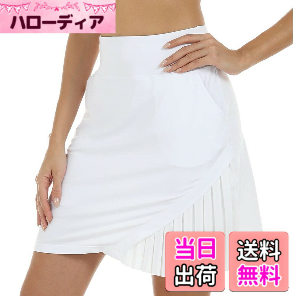 【送料無料】[YIRUIYA] スコート ゴルフ スカート レディース テニス プリーツスカート インナーパンツ ポケット付き 軽量 通気性 吸汗速乾 フィットネス トレーニング ランニング ヨガウェア オールシーズン 色：ホワイト、サイズ：M Regular