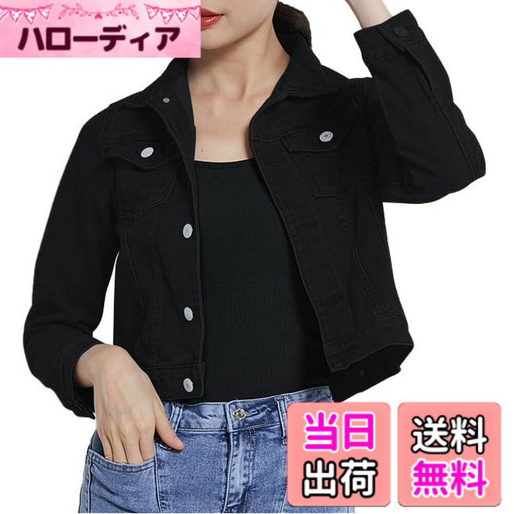 Jacket - 【送料無料】[Hanmall] レディース ショート デニム ジャケット 大きめ ゆったり Gジャン オーバーサイズ 春 コーデ 10色 色：ブラック、サイズ：S