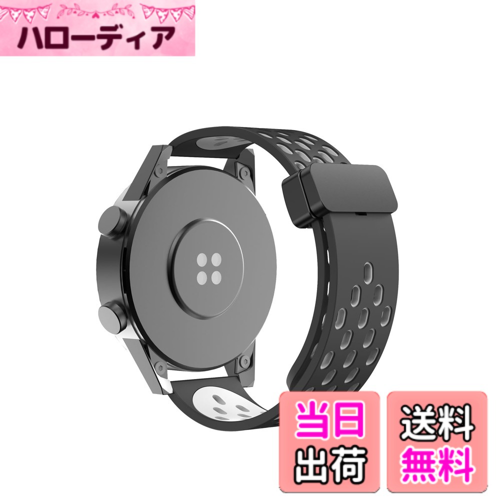 Rakuten - 【送料無料】[YSuqiBB] 時計バンド20mm 22mm 多孔質通気マグネットシリコンバンド防水柔軟快適工具不要簡単交換ほとんどのスマートウォッチに適用腕時計ベルト 色：2.ブラック+グレー、サイズ：22mm