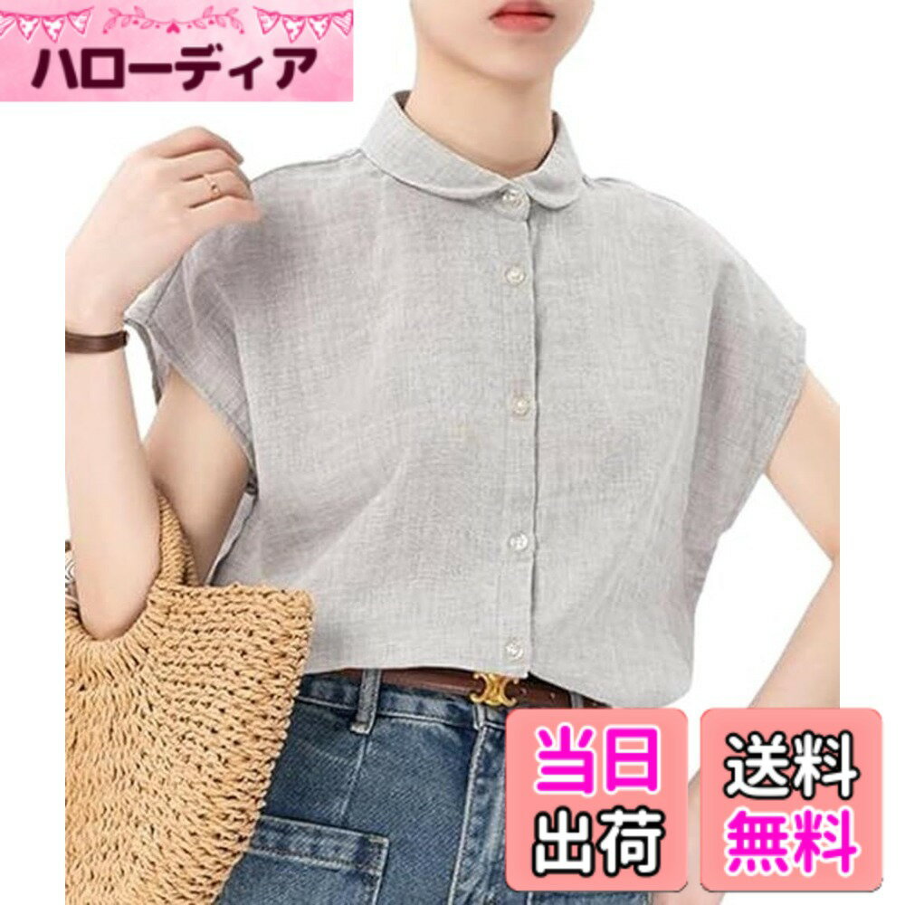 Rakuten - 【送料無料】[スリーピング シープ] 優しい 柔らかさ ダブルガーゼ フレンチスリーブ ブラウス レディース 綿100％ 半袖 チェック柄 ストライブ 無地 色：03.グレー、サイズ：XL