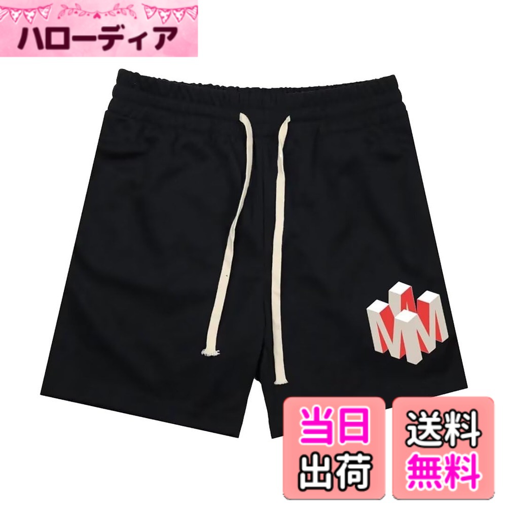 【送料無料】[メチーエング] ハーフパンツ メンズ スポーツ ショートパンツ 通気速乾 バスケットパンツ ランニングパンツ 短パン バスパン 色：ブラック2、サイズ：2XL