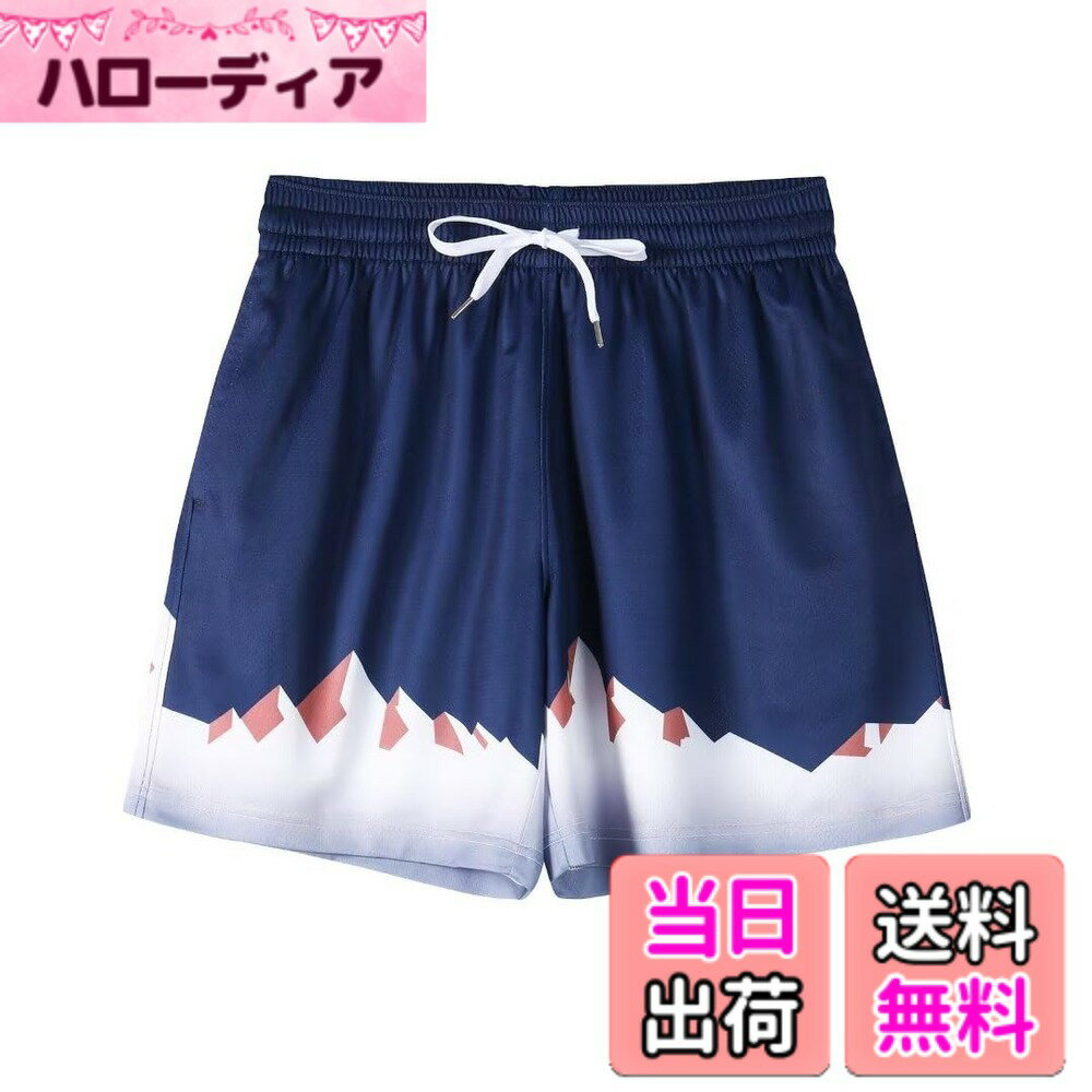 【送料無料】ハーフパンツ メンズ バスケットパンツ スポーツ [UVカット・通気速乾] ショートパンツ ランニングパンツ 短パン バスパン 大きいサイズ 色：ミッドナイトブルー、サイズ：M