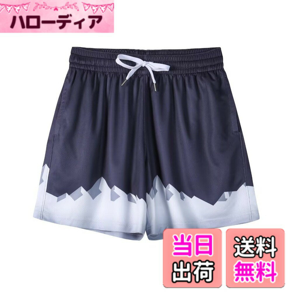 【送料無料】ハーフパンツ メンズ バスケットパンツ スポーツ [UVカット・通気速乾] ショートパンツ ランニングパンツ 短パン バスパン 大きいサイズ 色：ダークグレー、サイズ：L