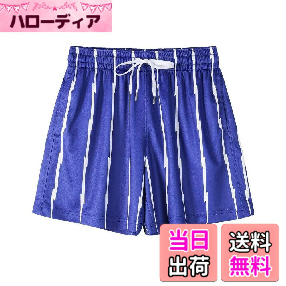 【送料無料】ハーフパンツ メンズ バスケットパンツ スポーツ [UVカット・通気速乾] ショートパンツ ランニングパンツ 短パン バスパン 大きいサイズ 色：ブルー/ホワイト、サイズ：L