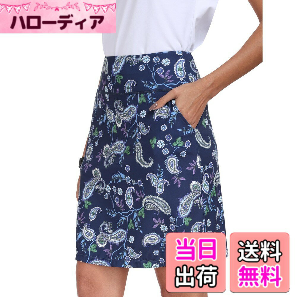 【送料無料】[YIRUIYA] ゴルフ スカート レディース 夏 大きいサイズ スコート テニス インナーパンツ ポケット付き 軽量 通気性 吸汗速乾 フィットネス トレーニング ランニング ヨガウェア オールシーズン 色：花柄-B、サイズ：M Regular