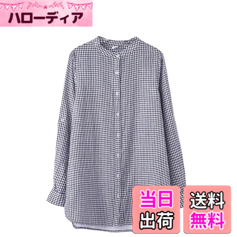 樂天商城 - 【送料無料】[Hanmall] シャツ レディース 長袖 ブラウス チェック柄 綿麻 オープン 無地 前開き カーディガン 白 黒 通勤 綿の麻 通気性 日常 春 夏 秋 色：ブラック、サイズ：XL