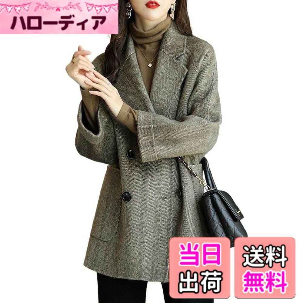 【送料無料】チェスターコート 厚手の綿コート レディース ダブルブレスト アウター コート シンプル 無地 防寒 大きいサイズ あったか 無地 ハーフ丈 ピーコート 春 秋 冬 JET302 色：グレー厚手、サイズ：XL