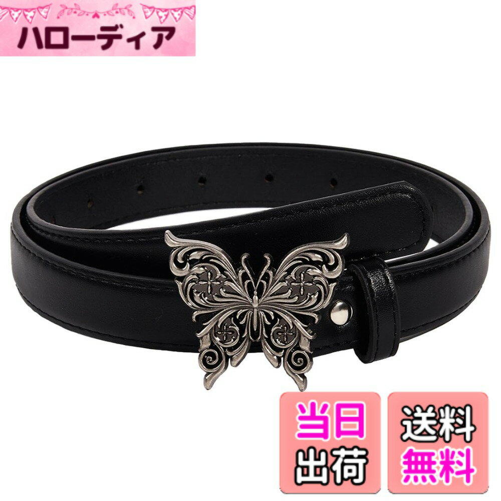 【送料無料】[ホワイトファング] レトロ ベルト 蝶 バックル シンプル デザイン おしゃれ カジュアル レディース BTA305 色：ブラック