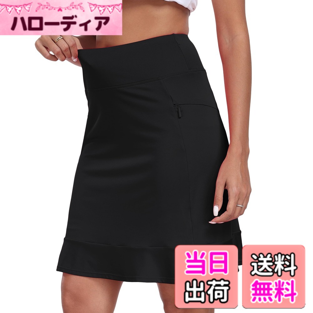 【送料無料】[YIRUIYA] ゴルフ スカート 大きいサイズ レディース テニス プリーツ スコート ゴルフウェア インナーパンツ ポケット付き 吸汗速乾 フィットネス トレーニング ランニング ヨガウェア 色：ブラック-8、サイズ：2XL Regular