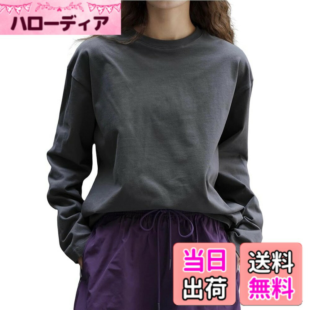 乐天商城 - 【送料無料】[Cloudstop] ロンティー レディース 綿100 長袖tシャツ トップス トレンドの新定義・ゆる感・小顔効果 カットソー クルーネック ティーシャツ ロングスリーブ 無地 カジュアル ゆったり 重ね着 きれいめ オシャレ 春秋冬 色：グレー、サイズ：2XL