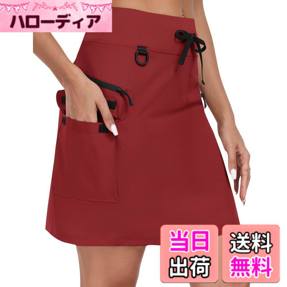 【送料無料】[YIRUIYA] ゴルフスカート レディース 吸汗速乾 UVカット ハイウエスト テニススカート ポケット付き インナーパンツ ストレッチ 着痩せ 無地 軽量 サイズ展開豊富 ゴルフ デート スポーツ 色：レッド、サイズ：L