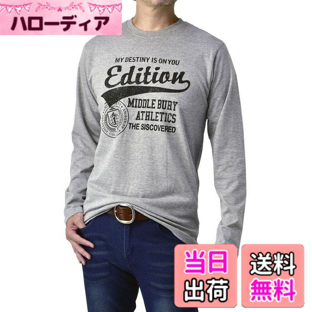 Garments - 【送料無料】[FLAG ON CREW] (フラグオンクルー) 長袖Tシャツ メンズ ロンT アメカジ 綿Tシャツ 大きいサイズ / D1M 色：A柄杢グレー、サイズ：3L
