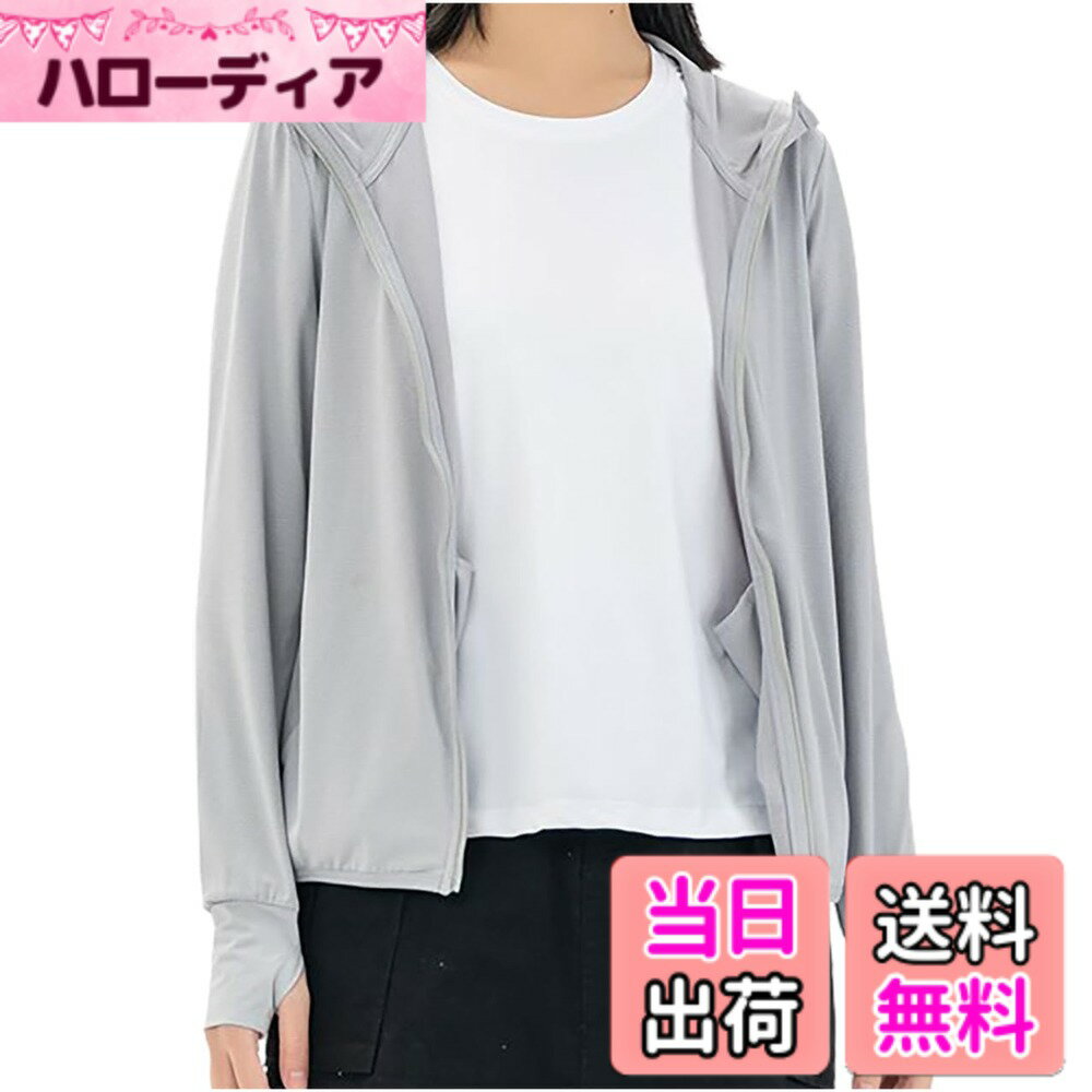 【送料無料】[エムエルーセ] 薄手 パーカー 長袖 uvカット ラッシュガード ゴルフウェア 紫外線ケア 接触冷感 春 夏 秋 レディース 色：グレー、サイズ：2XL