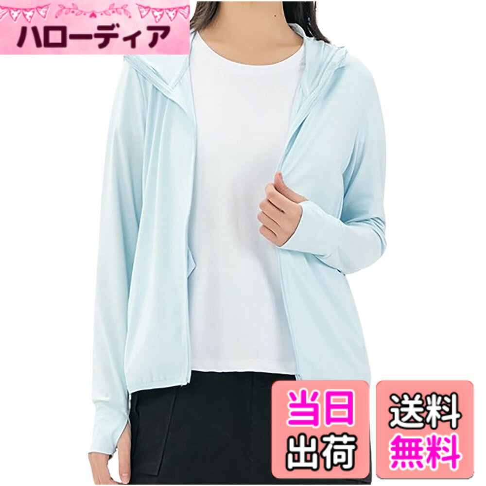 【送料無料】[エムエルーセ] 薄手 パーカー 長袖 uvカット ラッシュガード ゴルフウェア 紫外線ケア 接触冷感 春 夏 秋 レディース 色：ブルー、サイズ：L