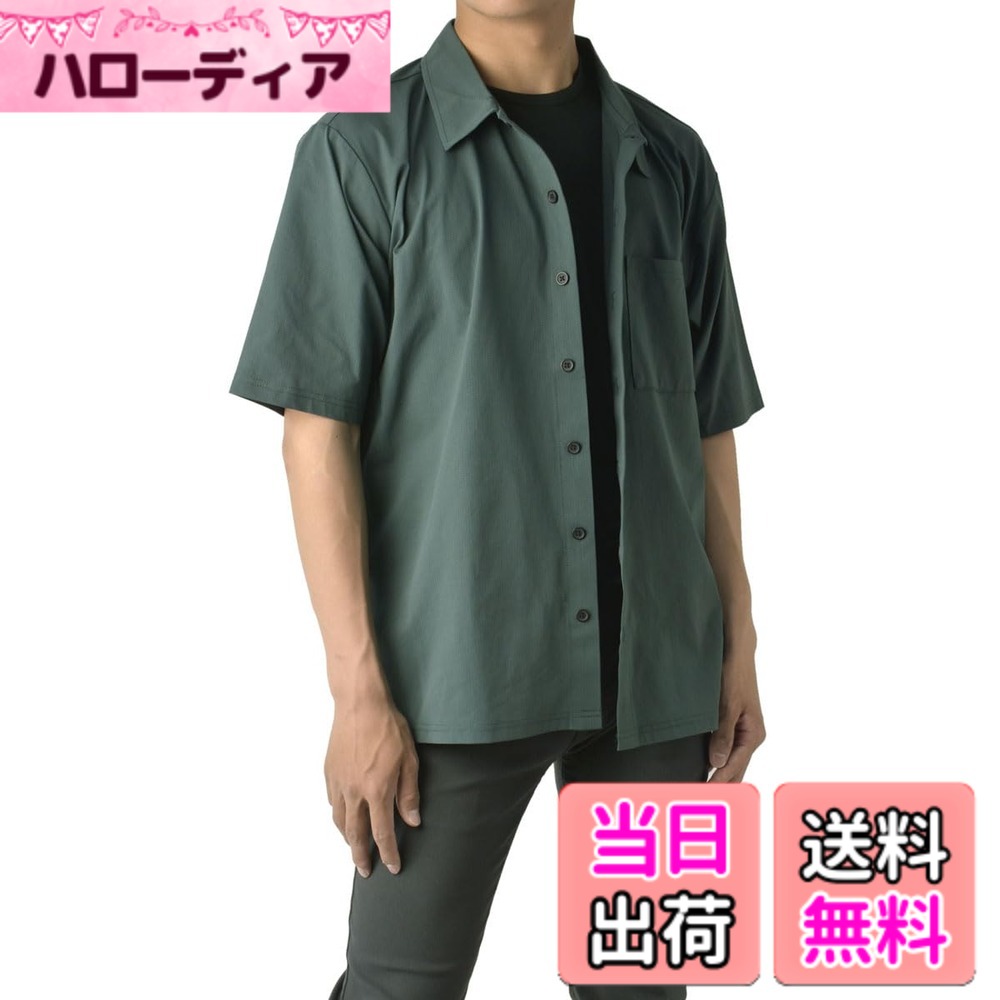 樂天商城 - 【送料無料】[FLAG ON CREW] ドットブロックメッシュ 半袖ストレッチシャツ リラックスフィット メンズ 快適 UV対策 吸水速乾 通気性 ドライ / A0J 色：グリーン、サイズ：M