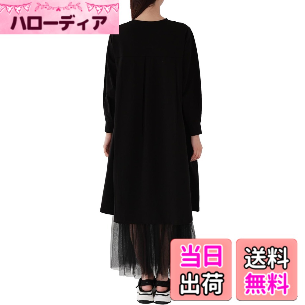 【送料無料】[スリーピング シープ] 選べる2タイプ ブラウスのようなTシャツ ストレッチコットン 長袖 後ろドレープ レディース ロング Tブラウス シャツワンピース 色：ブラック(ロング丈)、サイズ：L