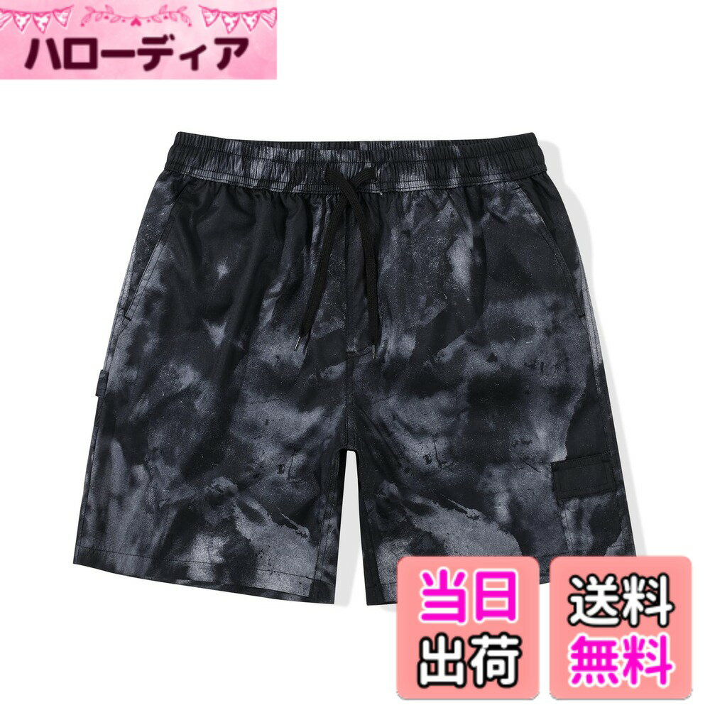 【送料無料】[SUNDAY ROSE] 水着 メンズ サーフパンツ インナーなし 水陸両用 海パン 膝上丈 海水浴 男性用水着 プール 速乾 海水パンツ 温泉 ショートパンツ 部屋着 夏用 色：迷彩柄（黒）、サイズ：2XL