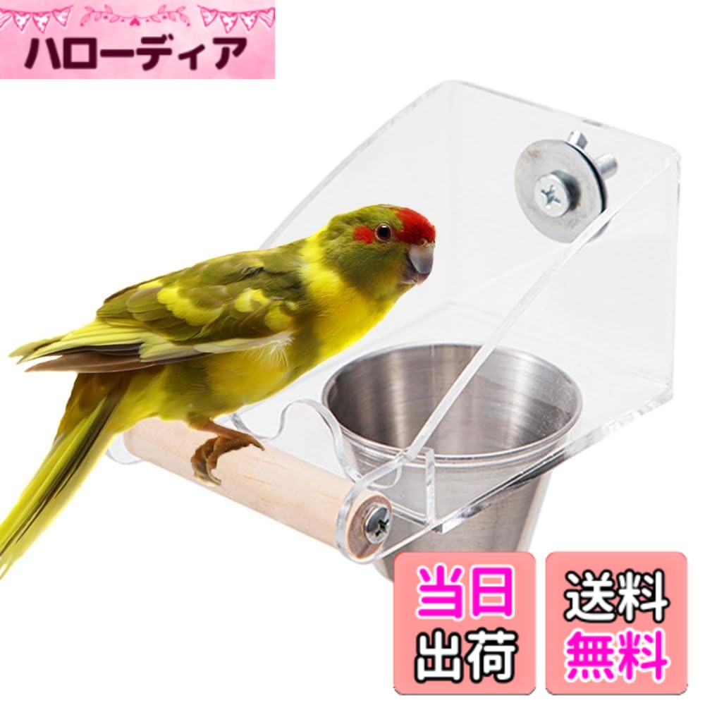 【送料無料】IYOIYA 鳥 餌入れ 浅型 飛び散らない ステンレス エサ入れ 水入れ 止まり木付き ...