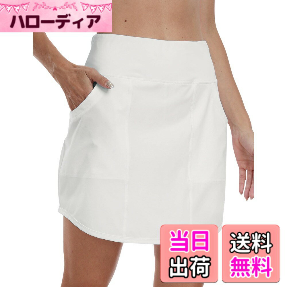 【送料無料】[YIRUIYA] ゴルフウェア スカート レディース スコート ゴルフ テニス インナーパンツ ポケット付き 軽量 通気性 吸汗速乾 スポーツ フィットネス トレーニング ランニング 色：ホワイト、サイズ：L